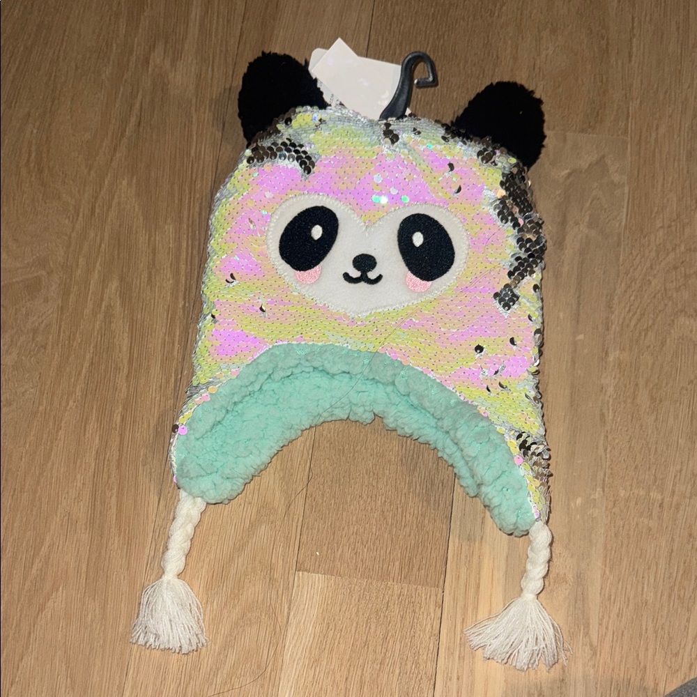 Sequin Panda Hat with Ear Flaps